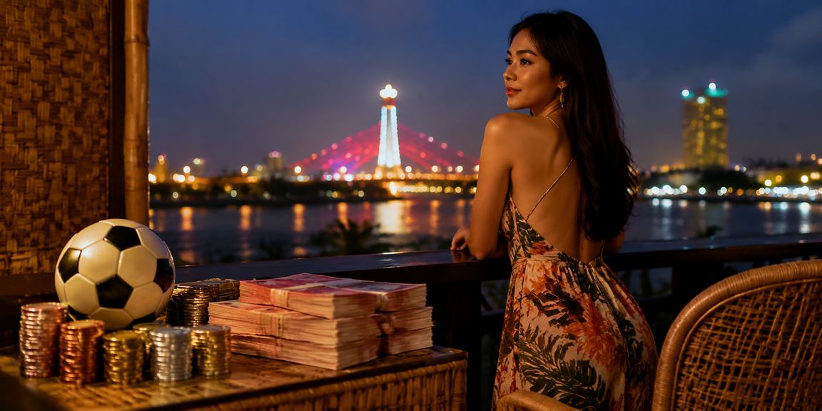 Model Vietnam menonton pertandingan sepak bola dan bertaruh secara online